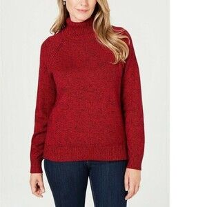 Karen Scott Cotton Turtleneck Knitted Sweater In Red/Black Size S